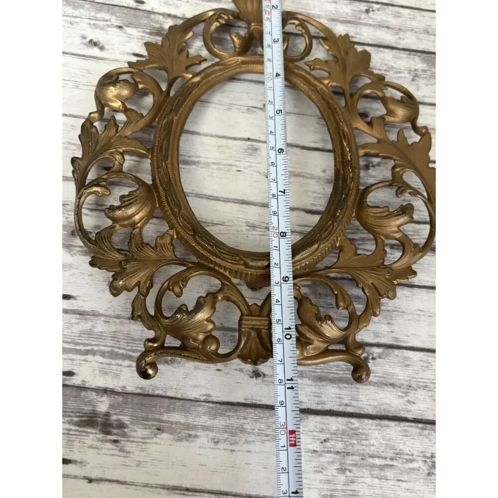 Antique‎ Cast Iron Gold Victorian Style MIRROR FRAME Stand Picture NO BACK